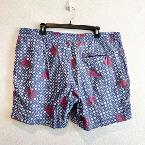 Tori Richard Men’s Swim Trunks 40 Navy Blue Red Leaf Dot Print Board Shorts - Picture 5 of 9
